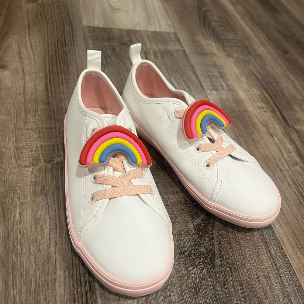 Kids White Sneakers with Rainbow Detail